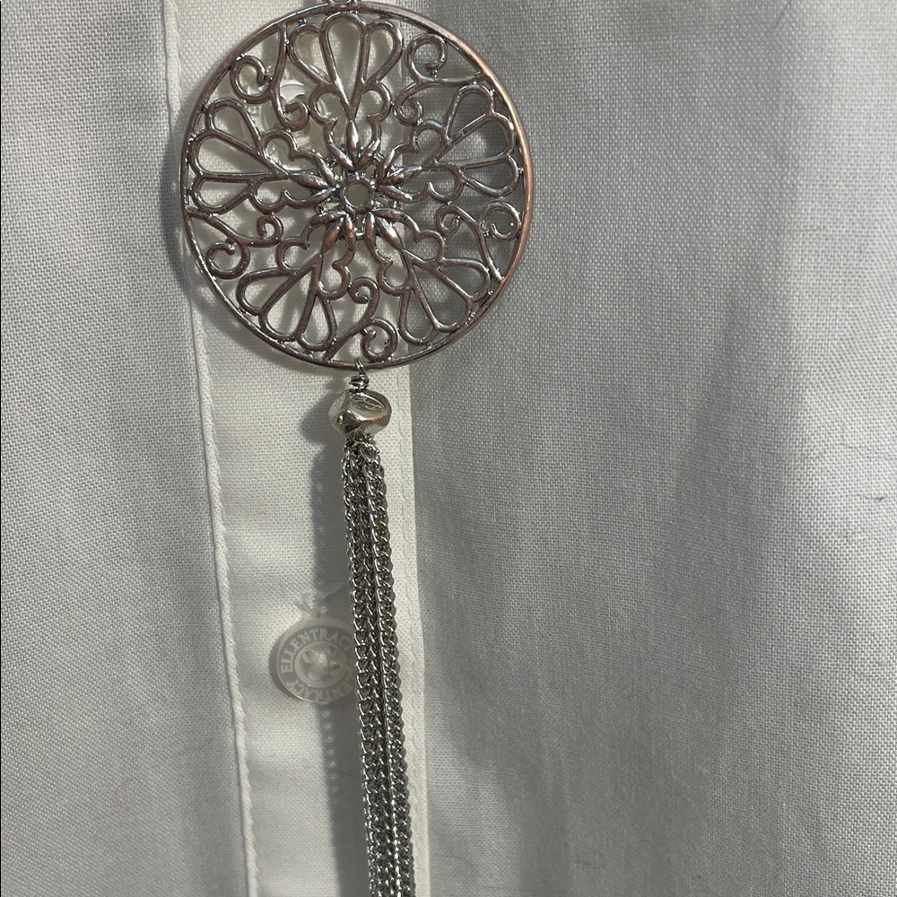 Intricate Silver Medallion Pendant with Tassels Necklace
